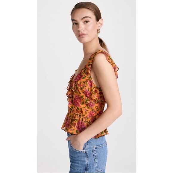 Veronica Beard Randa Top Hot Orange Multi Floral Silk Blouse 0 Romantic NWT $378 - Picture 6 of 8